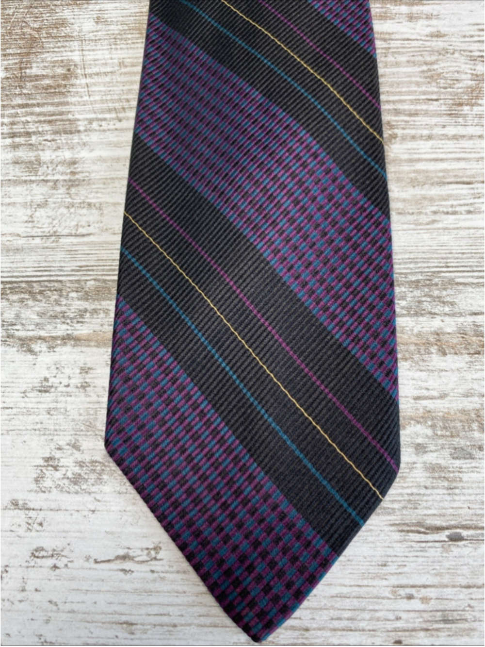 Robert Talbott Tie Andrisen Morton Black Purple Teal Stripe Silk Necktie Classic